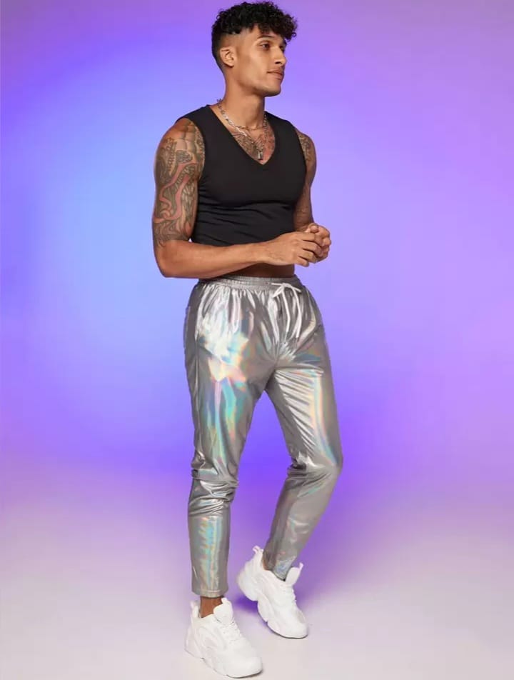 Men's Holographic Drawstring Waist Trousers